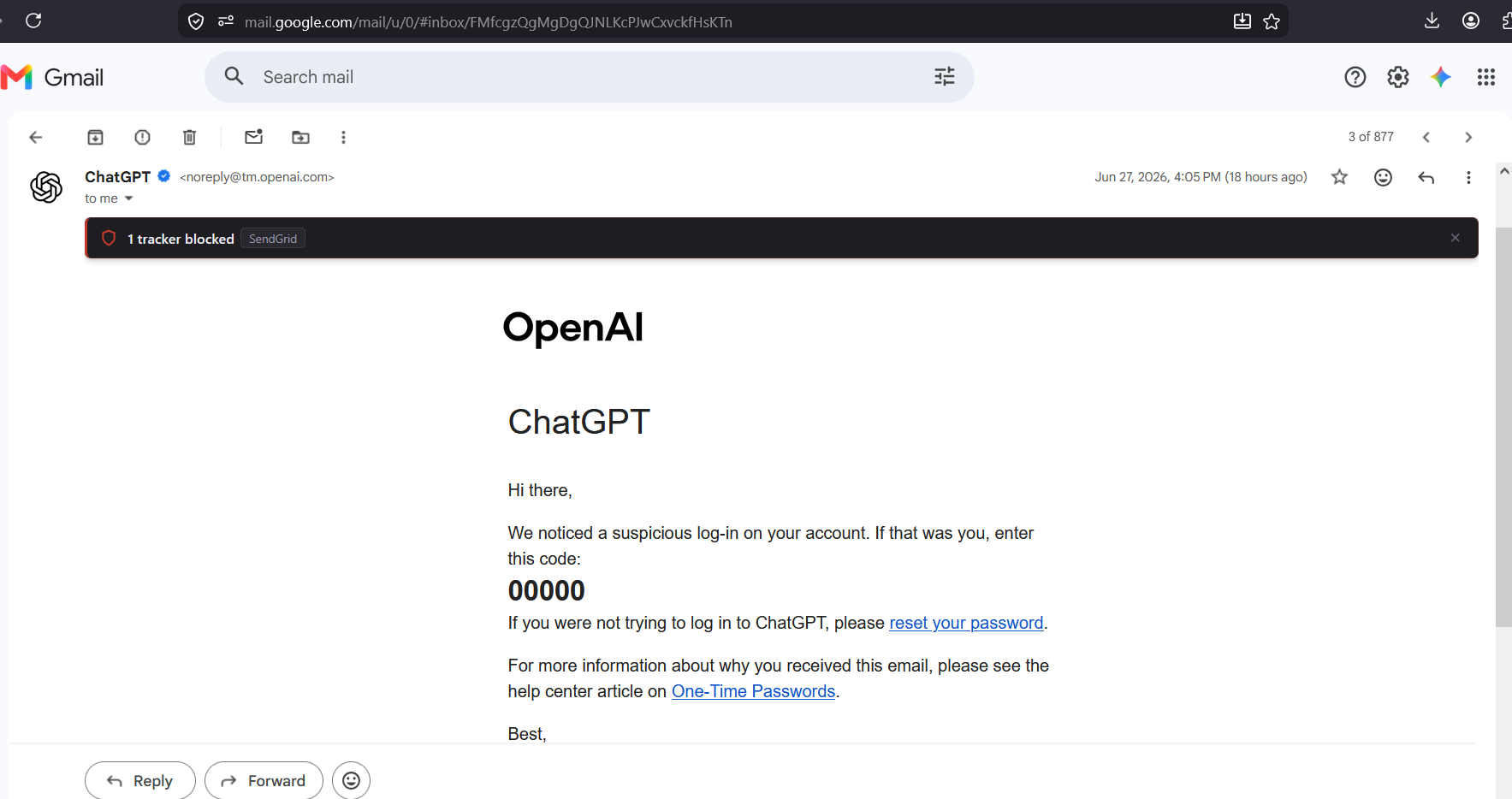 TrackBlock detecting trackers in Gmail